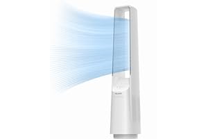 PELONIS Bladeless Tower Fan with 26-33ft Powerful Airflow, Alexa and Google Compatible, 6-Speed Settings, Quiet DC Motor, 120° Oscillation, 7-Hour Timer - Ideal for for Bedroom Home Office Use,White
