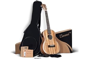 Caramel 6 String CB103G 30 Inch High Gloss Zebra Wood Acoustic & Electric Ukulele Guitalele with Truss Rod with Padded Gig Bag, Strap