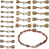 PH PandaHall 10 Styles Tibetan End Caps, 20 Sets Leather Cord End Caps Alloy Tube Barrel End Tip with Lobster Clasp Rope End Caps with Ring Connector for Necklaces Bracelet Jewelry Making