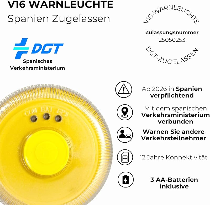 SAFETY v16 warnleuchte auto spanien 2026 dgt 3.0 - für Auto & Motorrad