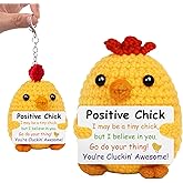 YOYOJOY Crochet Animals with Positive Messages, Mini Chicken Crochet Gifts for Women Men Children Friends Coworker, Handmade Emotional Support Plush of Birthday gift Ideas
