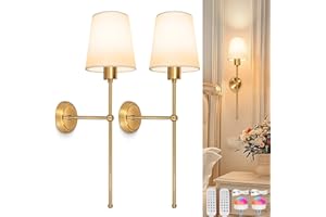 TaoFiaCo Battery Operated Wall Sconces Set of Two, Rechargeable Wireless Wall Sconces with Remote Control Dimmable, Gold Decor Brass for Living Room for Room Bedroom Hallway (2 Pack)
