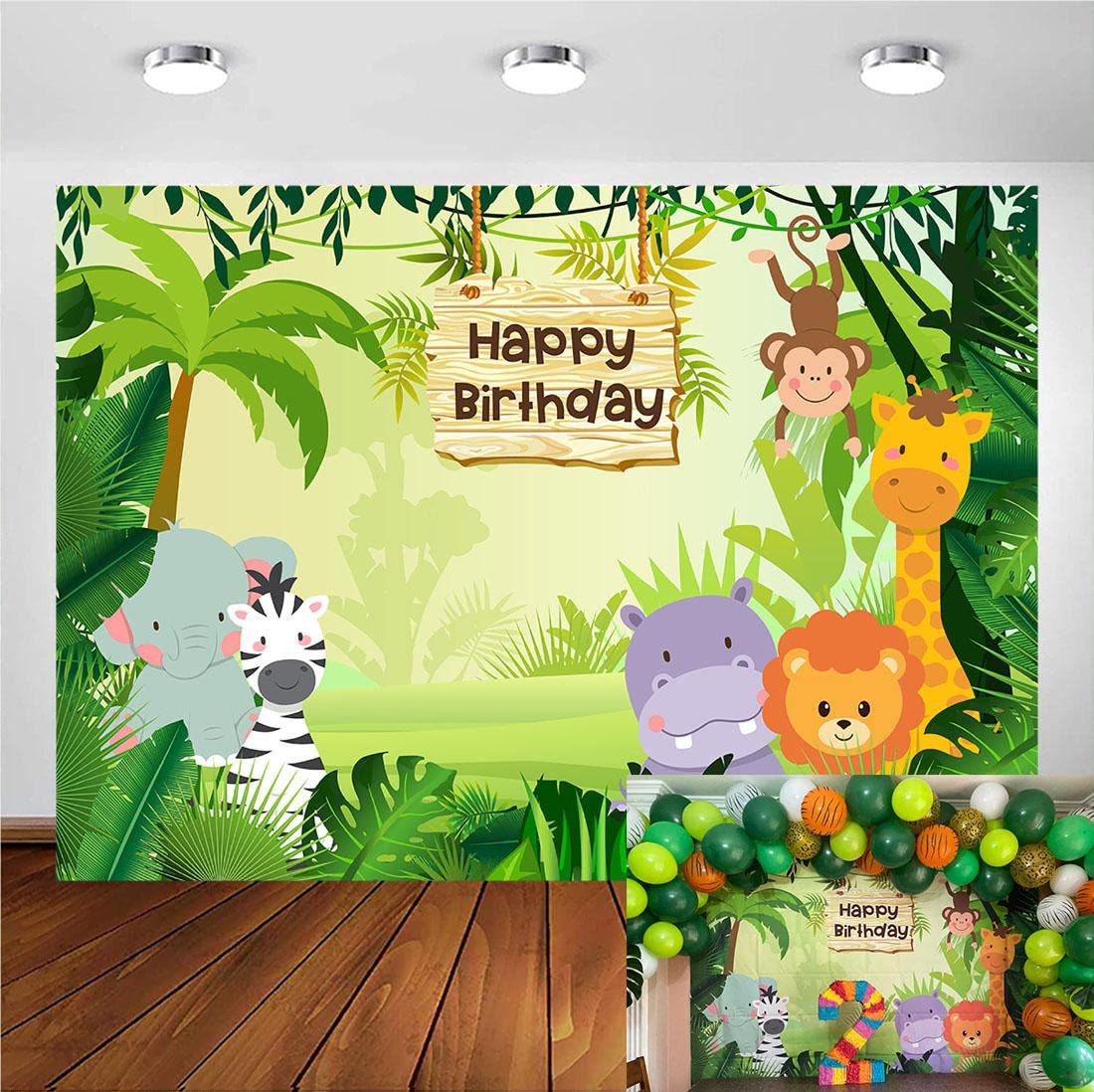 Mehofoto Jungle Safari Backdrop 7x5ft Forest Animals Happy Birthday Theme Photo Backdrops Wild Animals Zoo Kid Birthday Party Photography Background