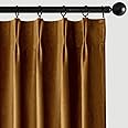 MIULEE Real Pinch Pleated Velvet Curtains with Rings & Clips & Hooks Thick Luxury Pleat Blackout Suede Modern Drapes Thermal Insulated for Living Room Bedroom, 2 Panels, 96 Inches Long, Gold Brown