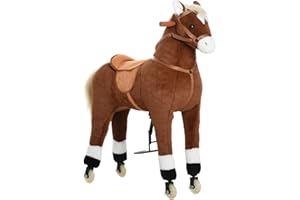 Qaba Kids Ride-on Walking Horse with Easy Rolling Wheels, Soft Huggable Body, & a Large Size for Kids 5-16 Years