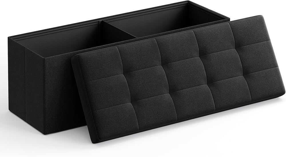 SONGMICS Mazie Collection Storage Ottoman Bench 110 cm Ink Black LSF077B20V1