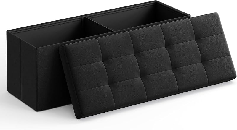 SONGMICS Mazie Collection Storage Ottoman Bench 110 cm Ink Black LSF077B20V1