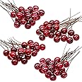 BBTO Artificial Holly Berries, 100 Pieces Mini 10 mm Fake Berries Decor on Wire for Christmas Tree Decorations Flower Wreath DIY Craft Use (Wine Red)