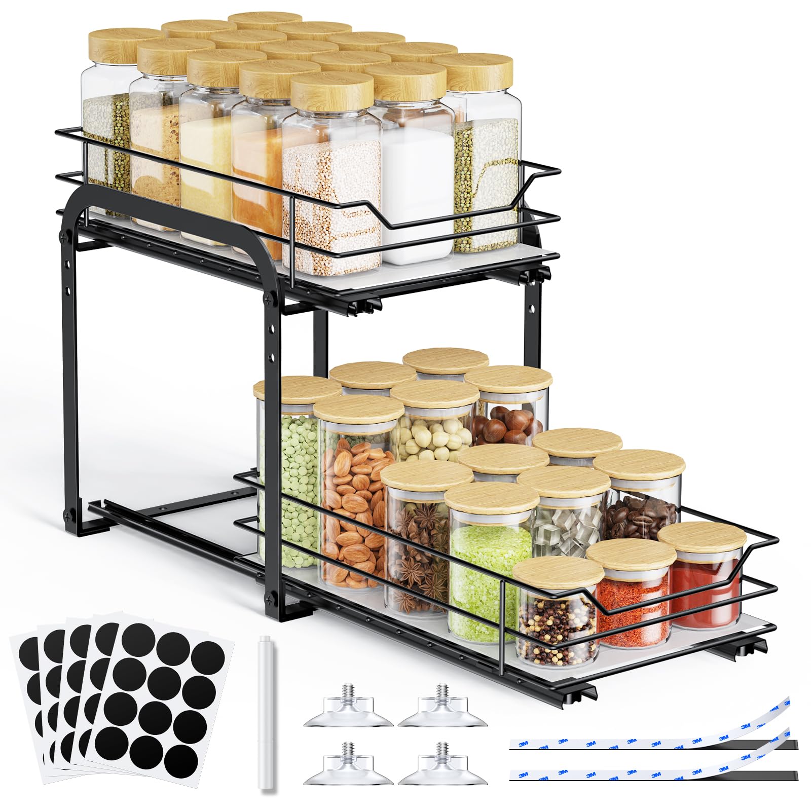 Photo 1 of AHOMSEL Spice Rack Organizer for Cabinet - 2-Tier Vertical Pull Out Spice Rack, Heavy Duty Metal Spice Shelf with Easy to Install Design, Fits Countertop, Cabinet & Pantry(7" W×10.5" D×9" H, Black)