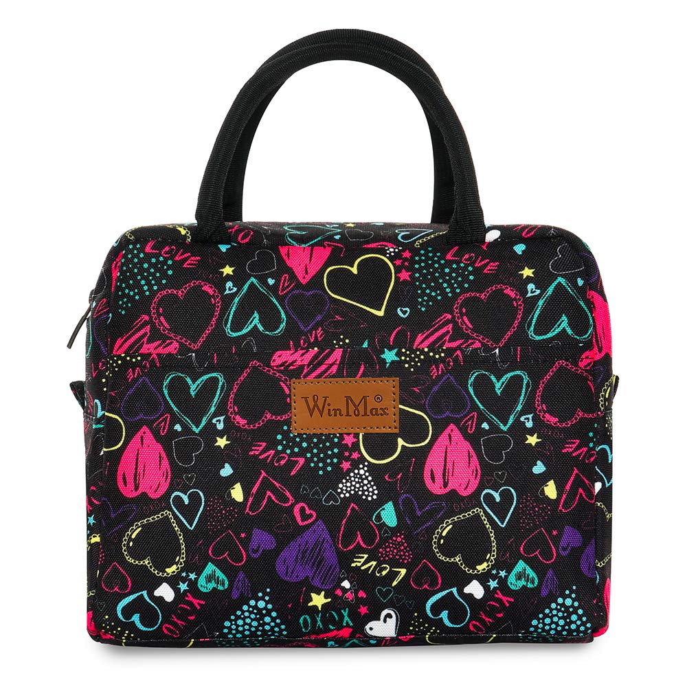 winmax Lunch Box Bags Food Storage Cooler Bags Portable and Reusable Insulated Travel Kit Tote Bag for Women (1pc, Heart Pattern)