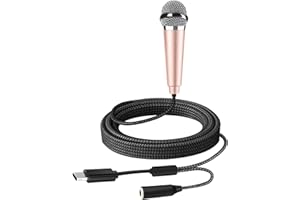 RICHUPON USB C Mini Microphone Karaoke, Portable ASMR Microphone for Android Phone/iPhone 15/Laptop/Mac, Wired Mic for Voice Recording, Singing, Interviews, Vlogs, YouTube, TIK Tok (Rose Gold)