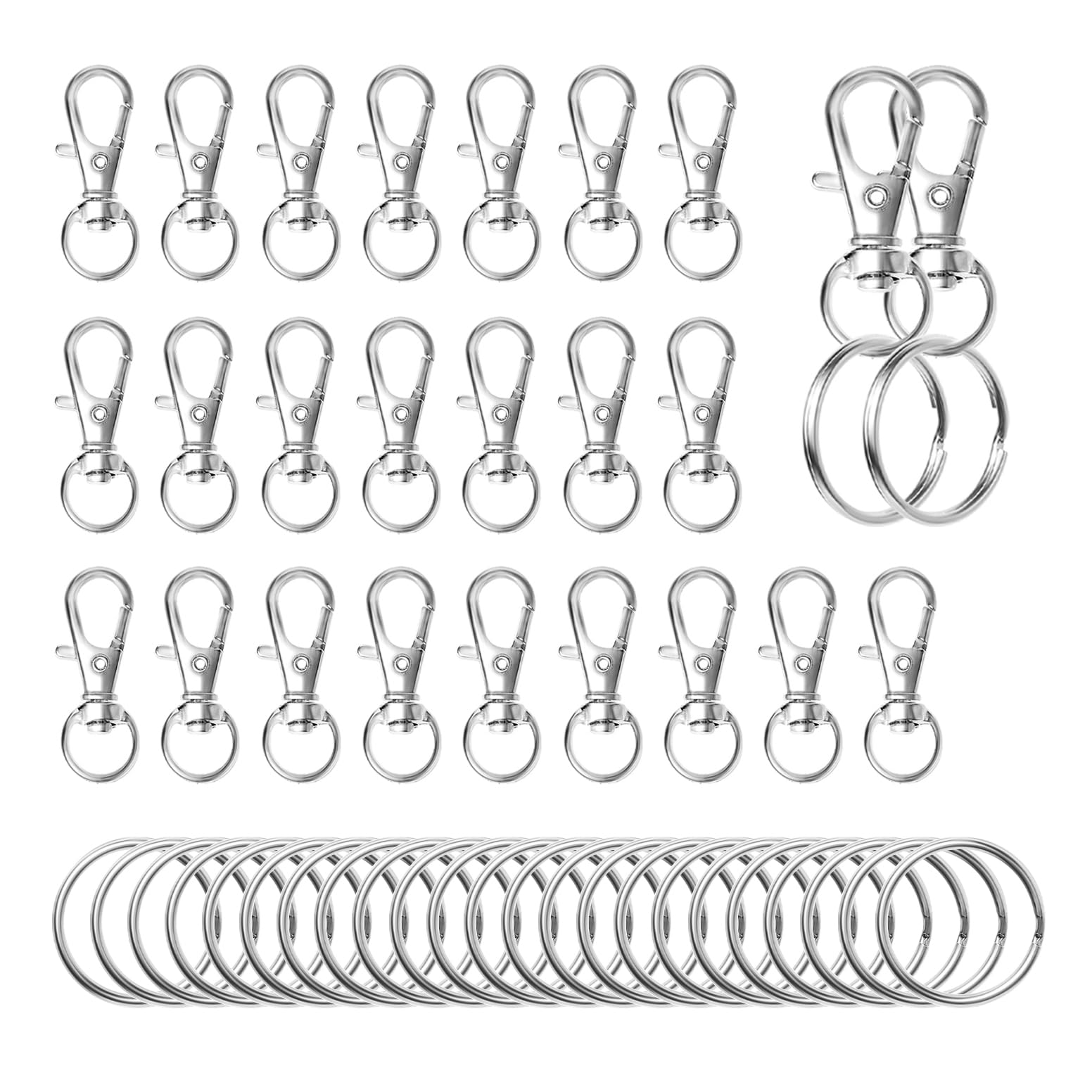 Photo 1 of 50pcs Swivel Snap Hooks with Split Key Rings Metal Silver Lobster Claw Trigger Clasps for Keychain Clip Lanyard Bag Purse Tag Jewelry Making Crafts Length 1.26inch(32mm) Inside Width 0.39inch(10mm)