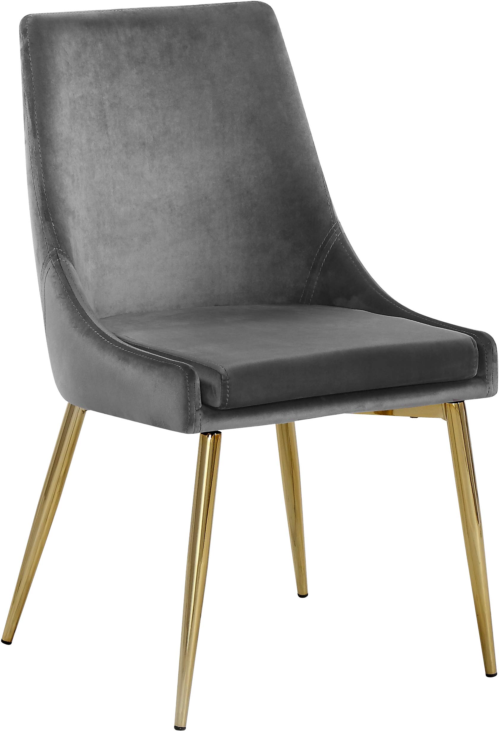 Meridian Furniture Karina Collection Grey Modern | Contemporary Velvet Upholstered Dining Chair with Polished Gold Metal Legs, Set of 2, 19.5" W x 21.5" D x 33.5" H,