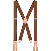 Buyless Fashion Button End Logger Work Suspenders for Men - 48" Adjustable Straps 1 1/4" - X Shape