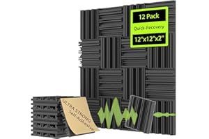 EEKIYA Sound Proof Foam Panels for Walls w/Self-Adhesive, Quick-Recovery Acoustic Panels Sound Absorbing, Sound Proofing Panels for Recording Studio, Home, Office (12pack, 12"x12"x2", 3D Grooves)