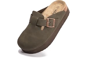 Vayfio Women's Suede Clogs Cork Footbed Sandals Comfort Platform Mules with Arch Support Adjustable Buckle Slip On Slippers