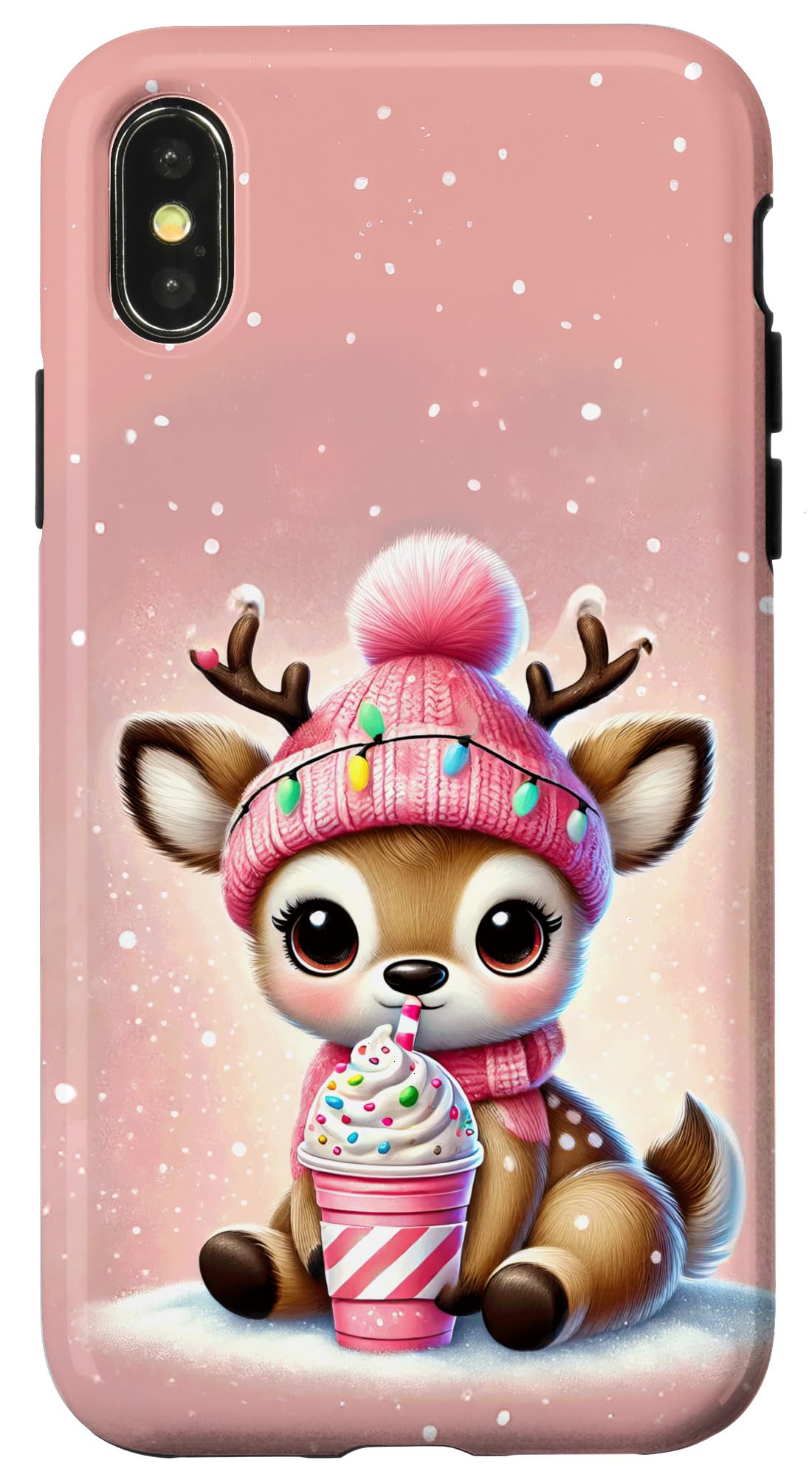 Cute Christmas Reindeer with Winter Drink Case for iPhone X/XS