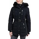 Michael Kors womens Hooded Puffer Jacket With Faux Fur Trim and Belt, Heavy Winter Jackets for Women
