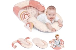 FORYOOMI 4 in 1 Tummy Time Mat & Seated Support Pillows, Play Mat, Sitting Support for Newborn 0-12 Months, Infant Baby Sit Me Up Floor Seat, Sensory Development Gifts Tummy Time Play Toys, Rainbow