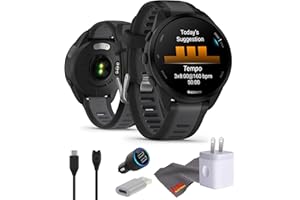 Garmin Forerunner 165 Music GPS Running Smartwatch, Fitness Tracker Smart Watch for Men and Women Bundle with Accessories - Black/Slate Gray