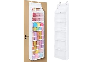 KEEGH Hanging Yarn Storage Organizer, Over Door Knitting and Crochet Storage Organizer with 6 Zipper Closure Compartments, La