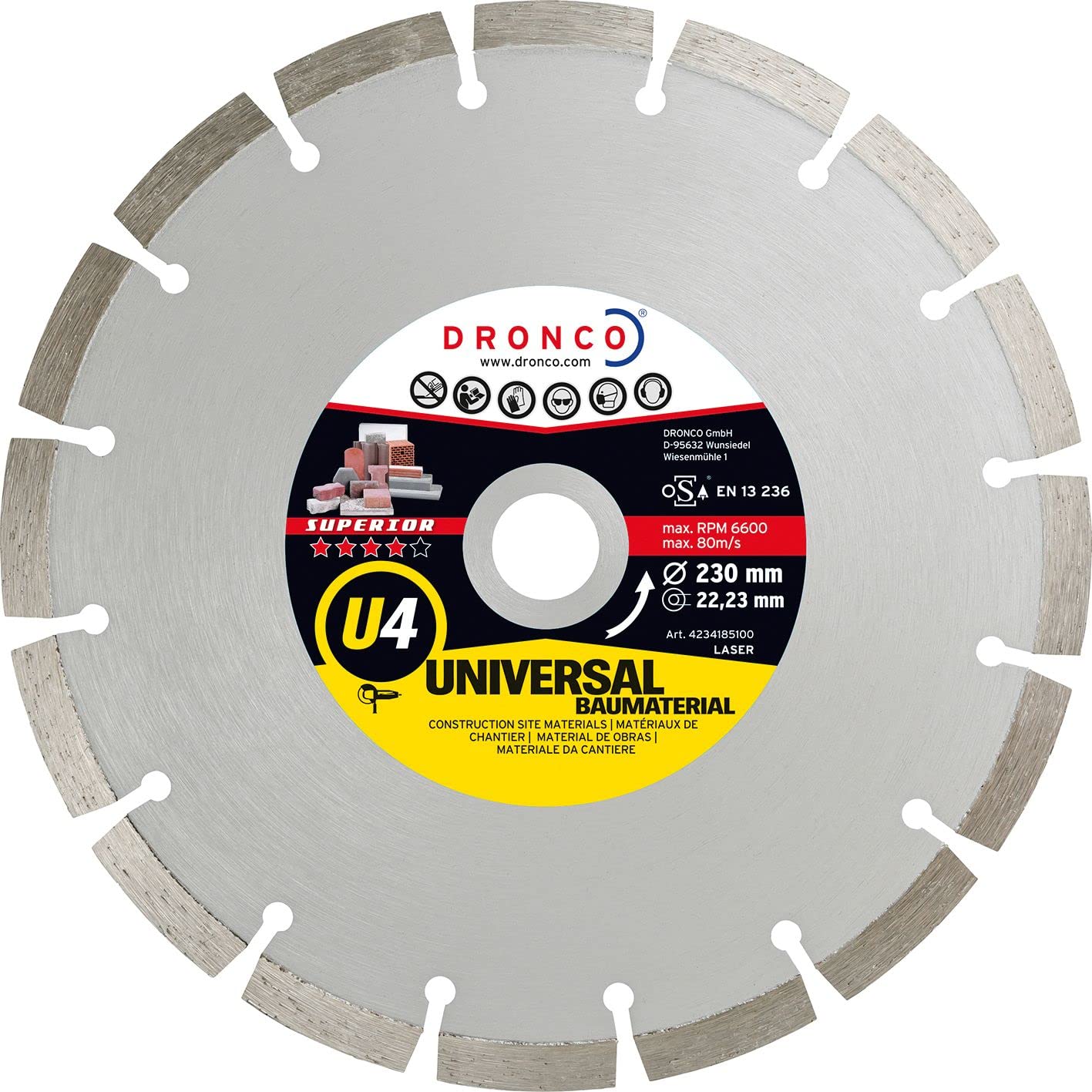 DRONCO U4-230 - Disco de diamante Superior U4 - Universal obra (Antes LT46) Ø 230 mm