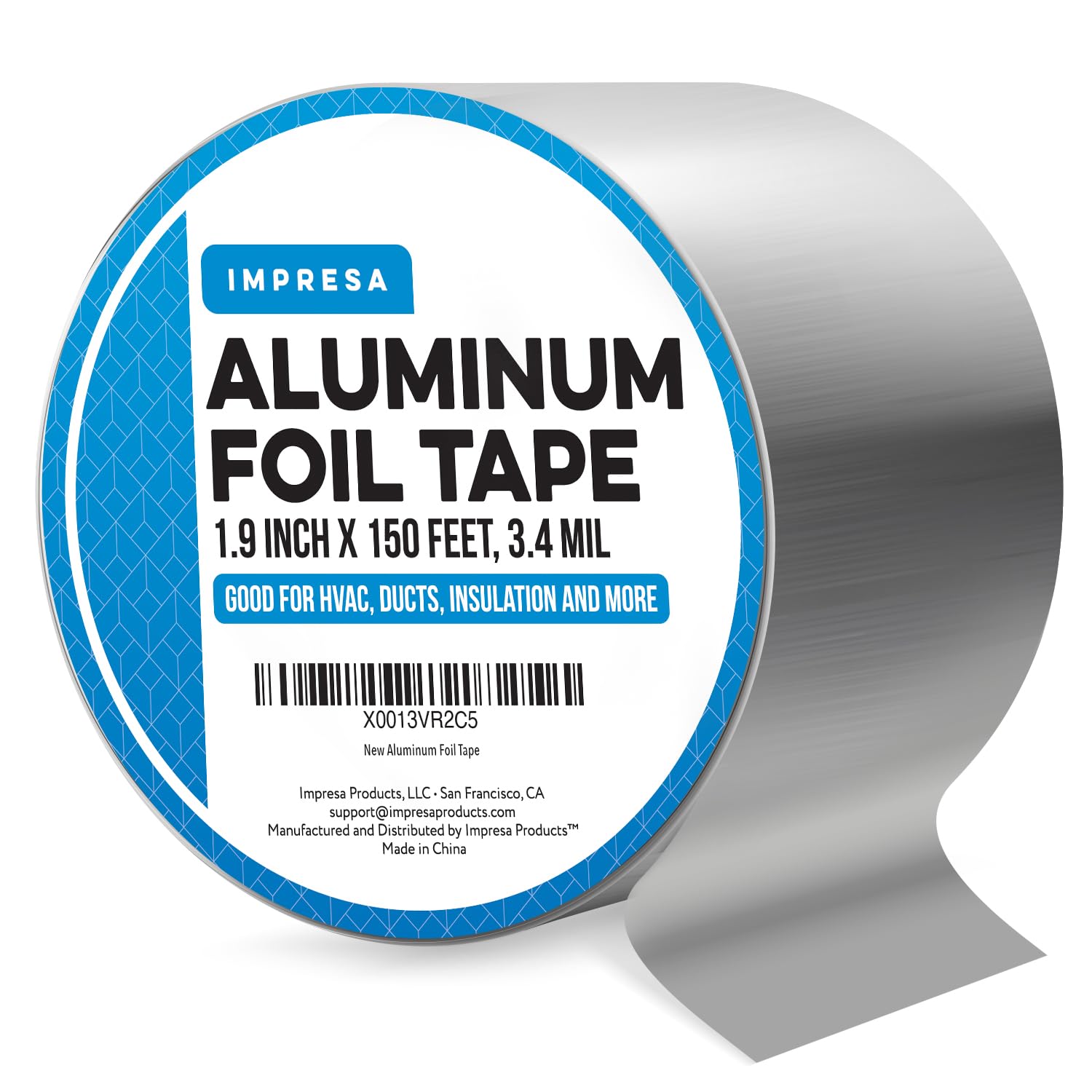 Impresa Aluminium Foil Tape - 4.82 cm Wide (45.72 meters) - Aluminium Sheet for Ductwork - Ideal for Sealing and Patching Hot & Cold HVAC, Ducts, Pipes - Silver Tape for Home and Commercial Use