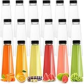 Elsjoy 18 Pack Plastic Juice Bottle, 12 Oz Clear Beverage Bottle with Black Tamper Evident Caps, Reusable Bulk Drink Containers Portable Water Bottle for Juice, Smoothies, Milk, Pyramid Shape