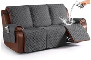 KinCam Waterproof Recliner Sofa Cover, Non-Slip Reclining Couch Covers for 3 Seat, Recliner Couch Cover Furniture Protector with Elastic Straps for Pets, Kids, Charcoal Gray