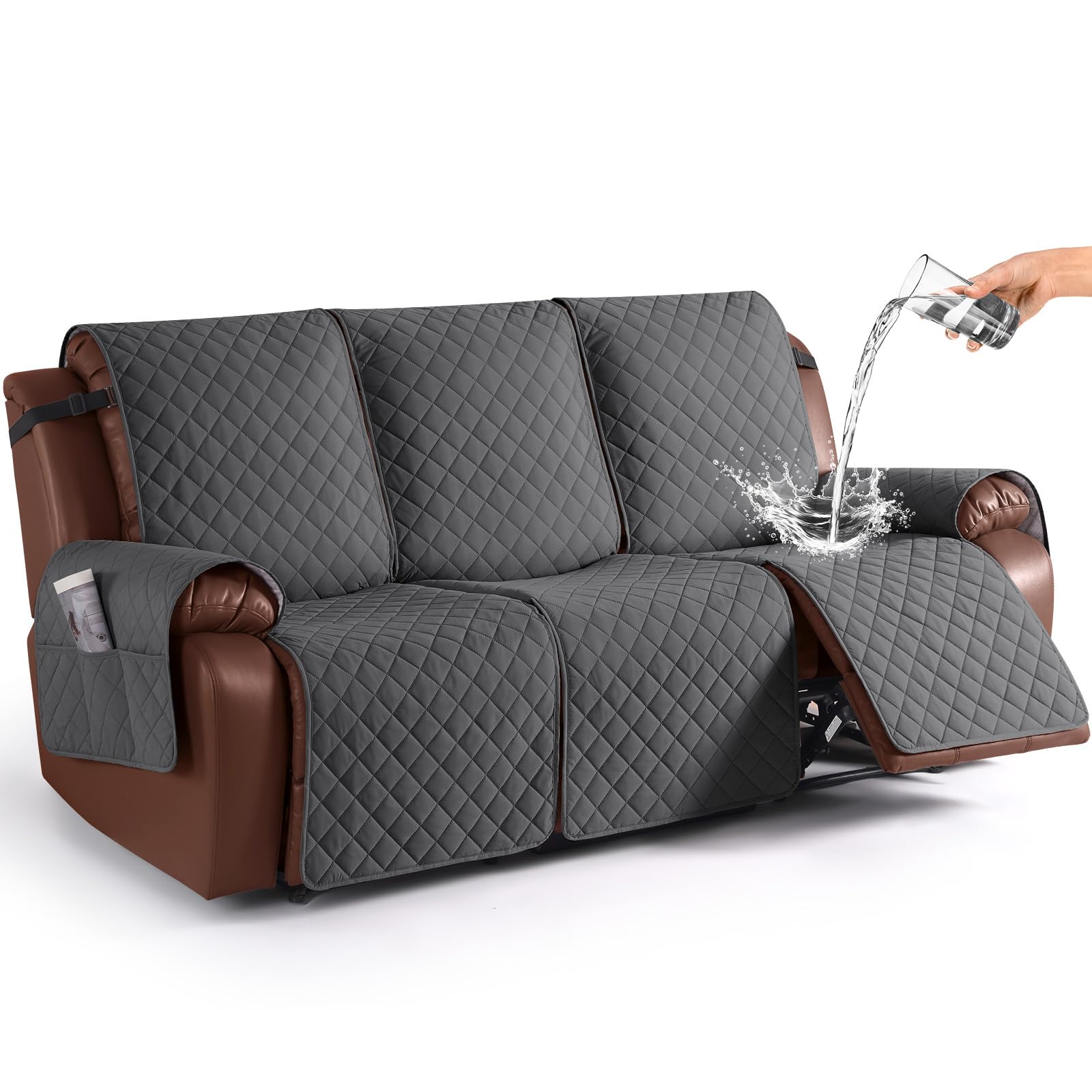 Photo 1 of KinCam Waterproof Recliner Sofa Cover, Non-Slip Reclining Couch Covers for 3 Seat, Recliner Couch Cover Furniture Protector with Elastic Straps for Pets, Kids, Charcoal Gray