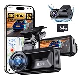 COOLCRAZY Dash Cam Front Rear - 4K+1080P Full HD Dashcam Free 64GB Card, with 5G WiFi GPS, Dual Dash Camera for Cars with 3" IPS Screen, Night Vision, HDR, App Control, 24H Parking Mode, Loop Record