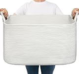 TIMEYARD Large Storage Basket Cotton Rope 63L White 55x38x30 cm view 1
