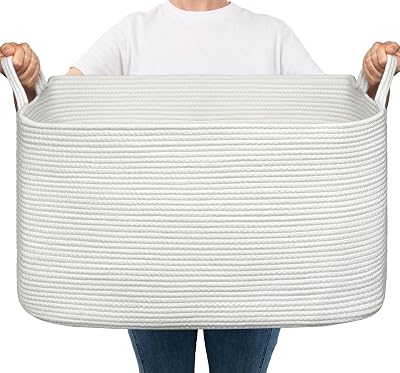 TIMEYARD Large Storage Basket Cotton Rope 63L White 55x38x30 cm
