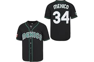 KYNKOW Men's Mexico 34 Button Down Jersey Short Sleeve Hipster 80S 90S Hip Hop Baseball jersey