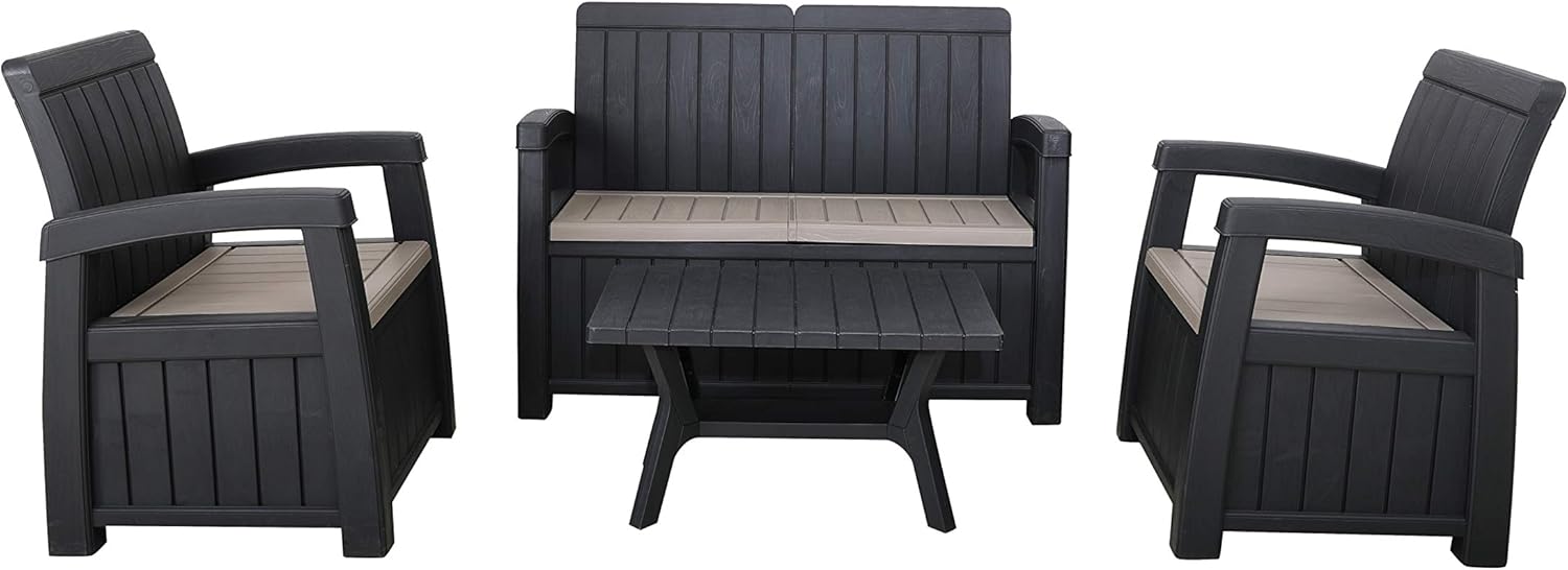 Royalcraft FARO 4 Seater Conversation Set, Black and Grey