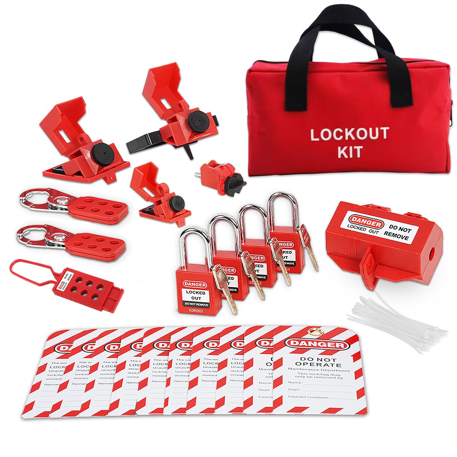 Photo 1 of Electrical Lockout Tagout Kit, Lock Out Tag Out Kits with Clamp-On & Universal Multipole Circuit Breaker Lockout, Group Lockout Hasps, Plug Lockout, Safety Padlocks, Loto Tags, Nylon Ties, Pocket Bag