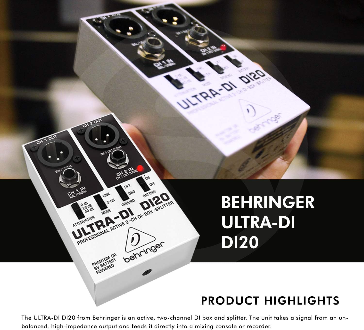 Behringer Ultra-DI DI20 Professional Active 2-Channel DI-Box/Splitter ...