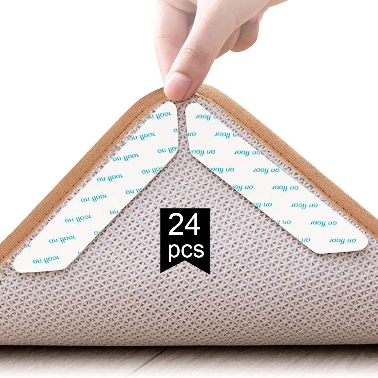 Adispotg Rug Gripper, 24 Pcs Double Sided Anti Curling Carpet Grippers underlay, Washable and Reusable Carpet non Anti slip rug grip for wooden, tile, marble, laminate and linoleum floors