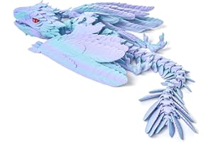 Flavery Feathered Wyvern Dragon, Large 3D Printed Dragon with Wings, Articulated Animals for Desk Fidget Toy, 3D Printing Gift (Season Winter)