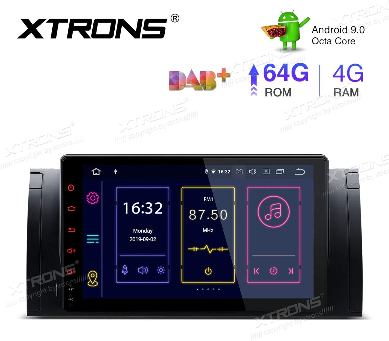 XTRONS 9 Inch Android 9.0 Car Stereo Radio Player Octa Core 4G RAM 64G ROM GPS Navigation Multi-Touch Screen Head Unit Supports Screen Mirroring Bluetooth 5.0 WiFi OBD2 DVR TPMS for BMW X5 E53