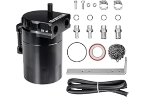 VehiMata Oil Catch Can Kit, 300ml Universal Baffled Catch Can Air Oil Separator Tank with 2.6FT NBR Fuel Hose for PCV System Aluminum Black