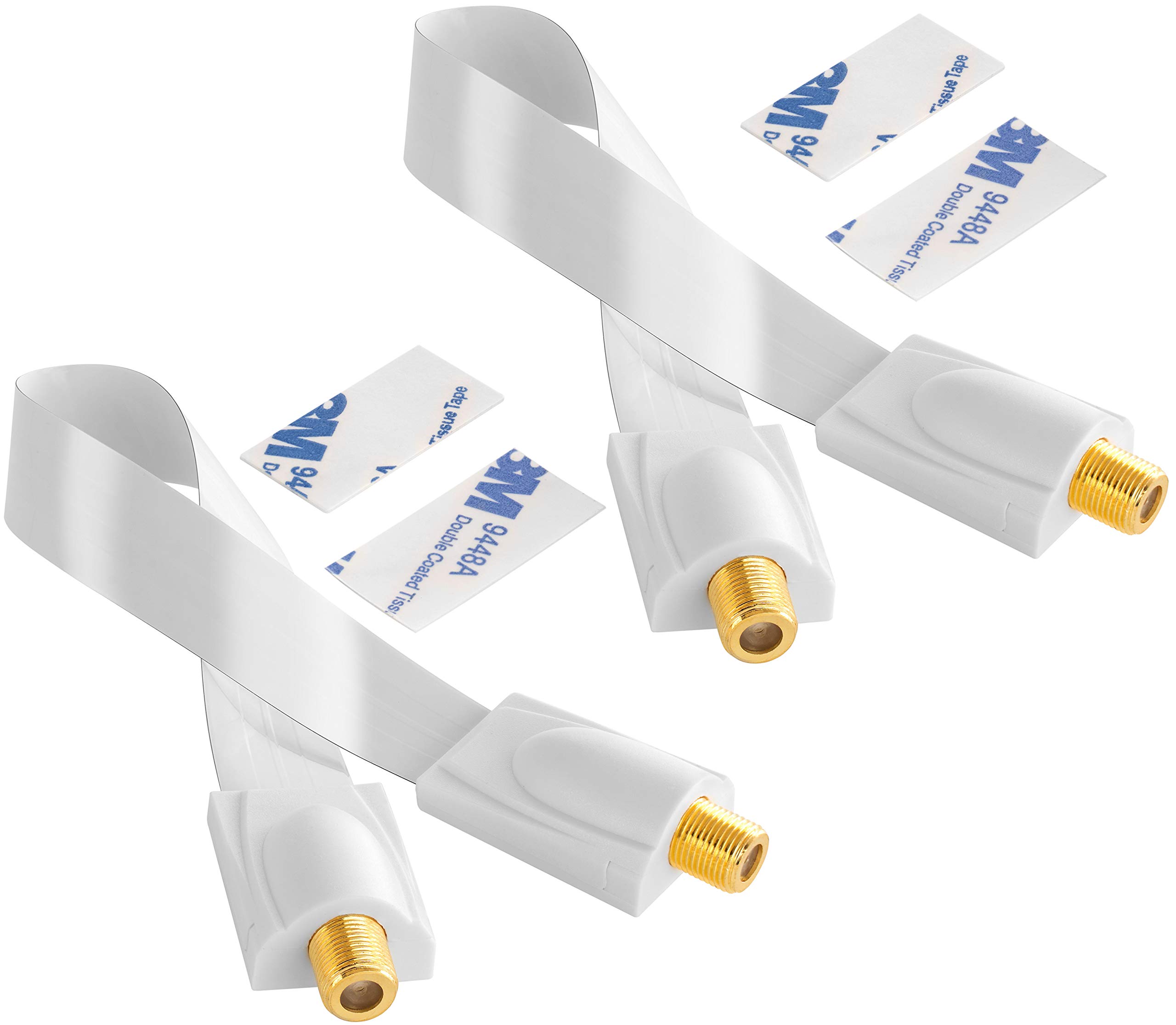 POPPSTAR 2x 28cm SAT Window Feedthrough (0.2 mm window feedthrough SAT cable very flat), Coupling (F-connector), gold-plated contacts, 4 adhesive pads, white