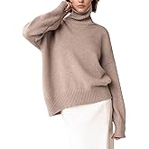 YKR Women's Turtleneck Sweater Chunky Long Sleeve Knitted Pullover High Low Hem Sweater Jumper Top Khaki XS