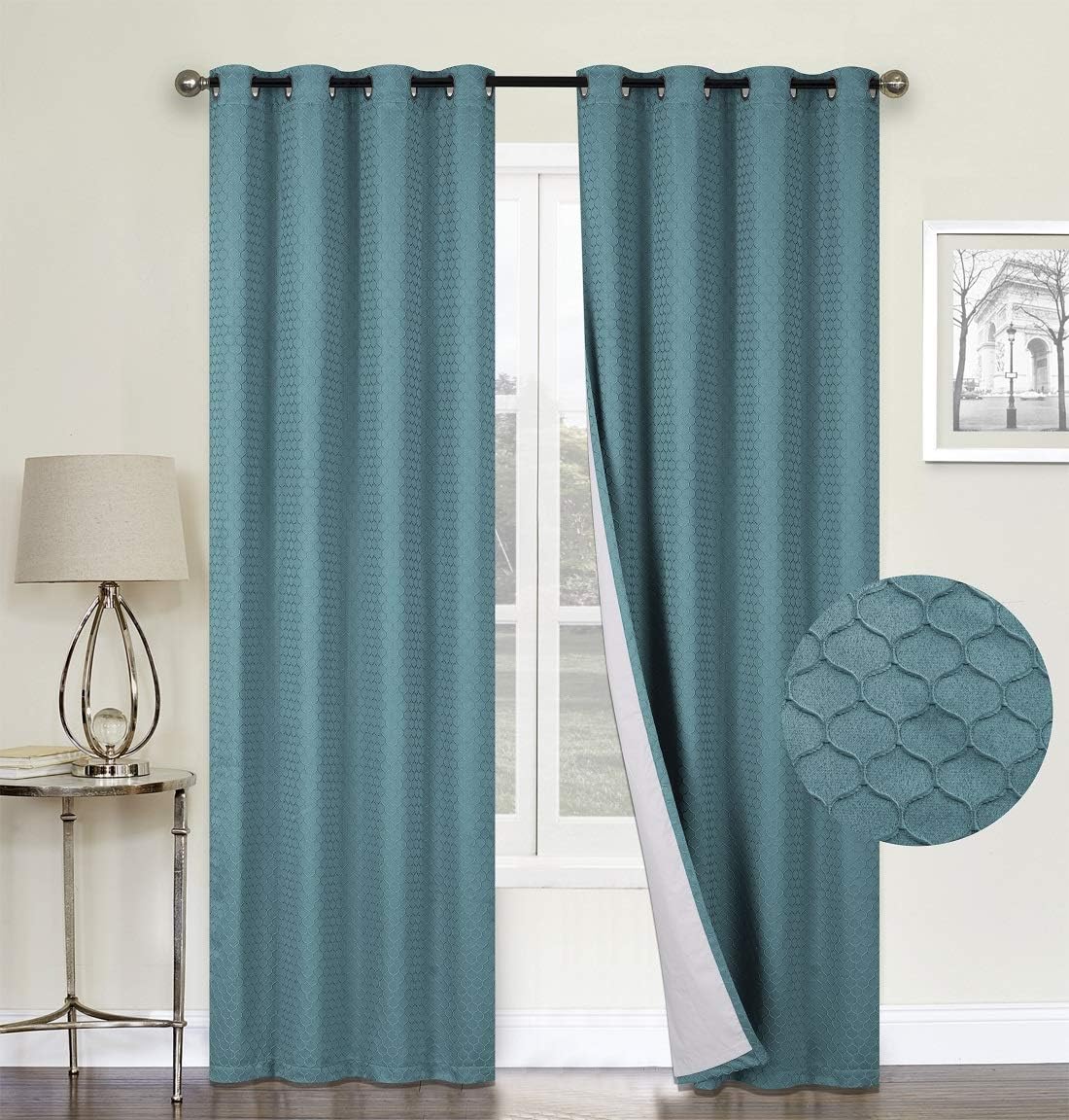 100% Blackout Curtains,Blue Double Layer Lined,Heat and Full Light Blocking Drapes with White Liner for Nursery, 96 inches Drop Thermal Insulated Draperies(Teal Blue, 52" x 96")