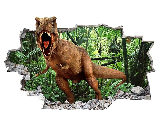 tekkdesigns H173 T Rex Dinosaurier Cool zerstörten Wand Aufkleber 3D Poster Art Aufkleber Vinyl Zimmer (groß (90 x 52 cm))