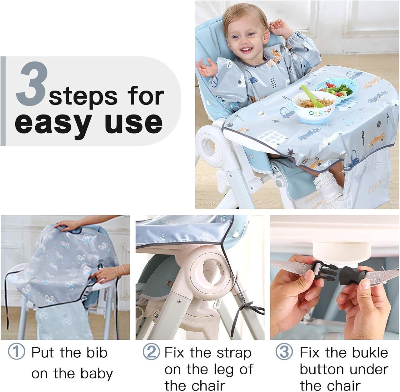 PewinGo Weaning Bib Attaches and Fully Cover to Baby Highchair, Long Sleeves Bib with Waterproof - Image 5