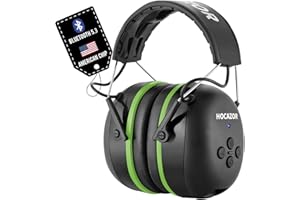 Hocazor HZ07 Upgrade Bluetooth 5.3 Hearing Protection Built-in 1500 mAh Rechargeable Battery 40 Hours+ Playing Time Noise Cancelling 25dB NRR Earmuffs NRR 25dB for Mowing Workshops, Green