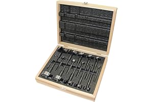 Fisch Black Shark Forged Steel Forstner Drill Bit Set for Woodworking, Precision Wave Design, Clean Cuts in Hardwoods, MDF, and Plywood, Made in Austria, 16 Pcs. Set Inc.(1/4" to 2-1/8") in a Box