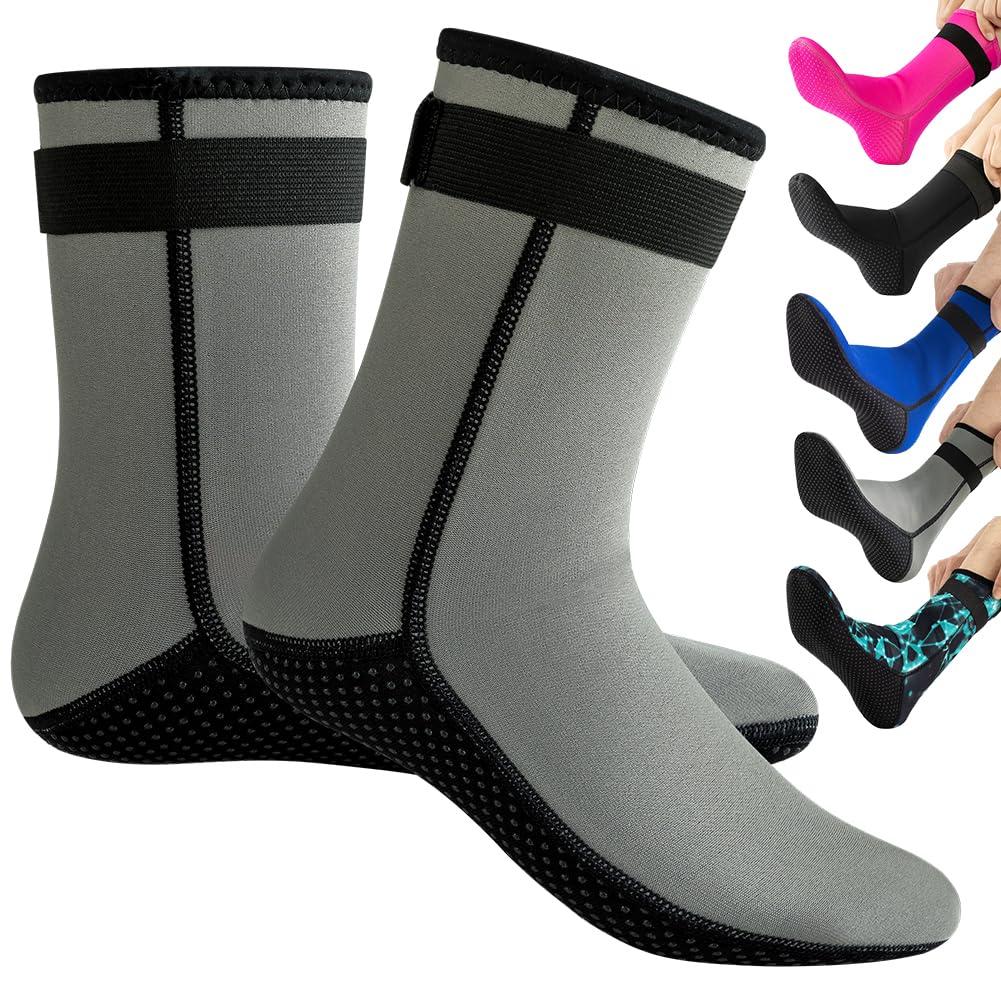 Tyuodna 3mm Neoprene Socks,Thermal Wetsuit Socks,Thickened Non-Slip Diving Socks Boots,Quick-Drying Swimming Socks for Men Women Diving Snorkeling Swimming Surfing (XXL:46-47, Grey)