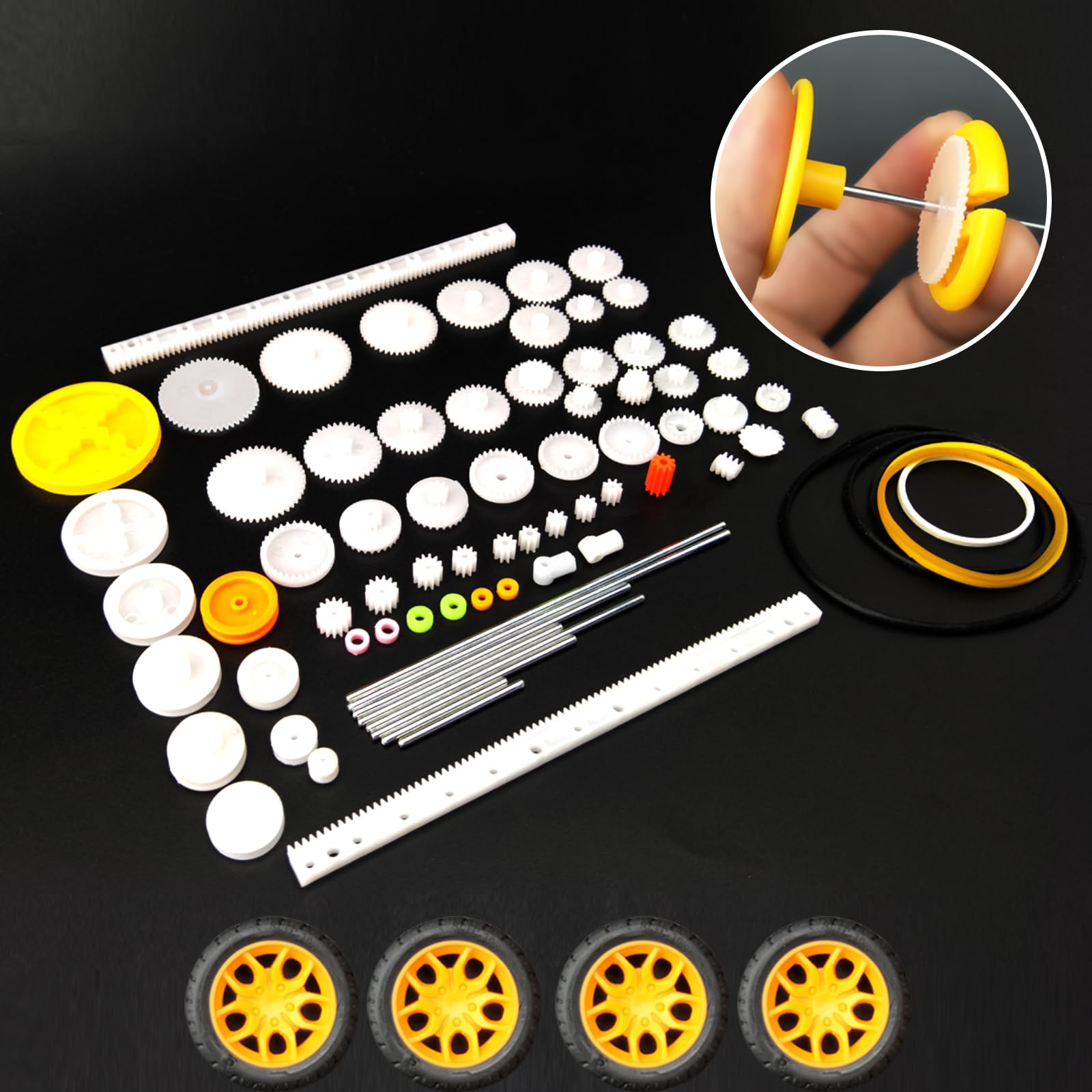 EUDAX 6 set Rectangular Mini Electric 1.5-3V 24000RPM DC Motor with 84 Pcs Plastic Gears,Electronic wire, 2 x AA Battery Holder ,Boat Rocker Switch,Shaft Propeller for DIY Science Projects